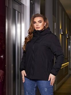 Женская ветровка с капюшоном на подкладке черного цвета, Цвет: Черный, Размер: 60