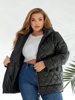 Женская демисезонная куртка черного цвета, Цвет: Черный, Размер: 56