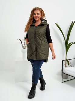 Женская жилетка с накладными карманами цвет хаки, Цвет: Хаки, Размер: 52