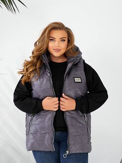 Женская жилетка цвет с капюшоном цвет графит, Цвет: Графитовый, Размер: 56