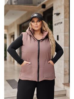 Женская жилетка с капюшоном цвет шоколадный, Цвет: Коричневый, Размер: 60