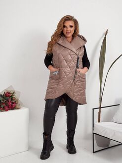 Женская жилетка прямого кроя с карманами цвет мокко, Цвет: Темно-бежевый, Размер: 56