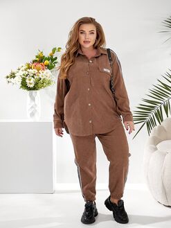 Женский прогулочный костюм цвета мокко, Цвет: Темно-бежевый, Размер: 48