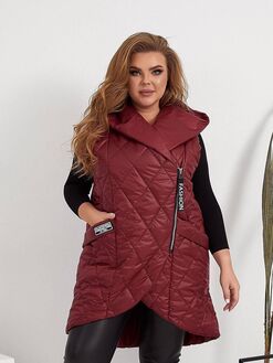 Женский жилет прямого кроя с карманами бордового цвета, Цвет: Бордовый, Размер: 56