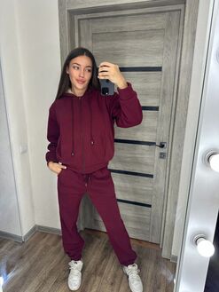 Женский теплый костюм двойка цвет бордо, Цвет: Бордовый, Размер: 54