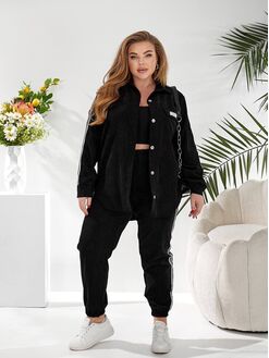 Женский прогулочный костюм черного цвета, Цвет: Черный, Размер: 48