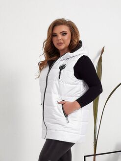 Женский стеганый жилет прямого кроя с карманами на змейке белого цвета, Цвет: Белый, Размер: 52