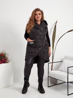 Женский жилет прямого кроя с карманами черного цвета, Цвет: Черный, Размер: 52