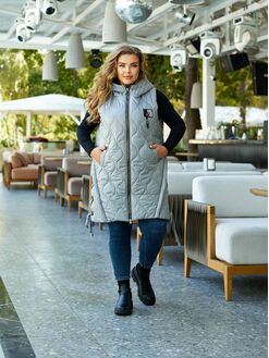 Женская удлиненная демисезонная жилетка цвет светло-серый, Цвет: Светло-серый, Размер: 56