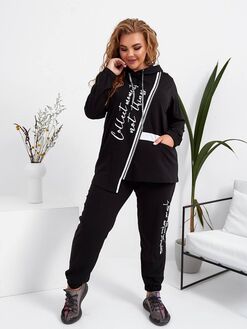 Женский спортивный костюм черного цвета, Цвет: Черный, Размер: 56