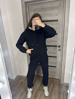 Женский теплый костюм двойка цвет черный, Цвет: Черный, Размер: 54