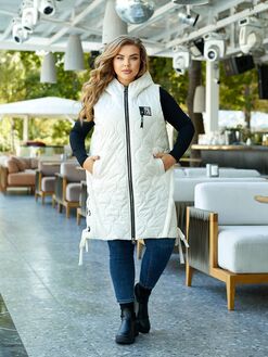 Женская удлиненная демисезонная жилетка цвет молочный, Цвет: Молочный, Размер: 56