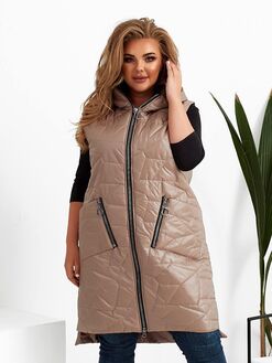 Женский жилет прямого кроя мокко, Цвет: Темно-бежевый, Размер: 56