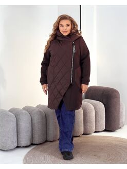 Женский демисезонный теплый кардиган цвета шоколад, Цвет: Коричневый, Размер: 48