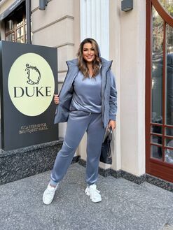 Женский велюровый костюм тройка с жилеткой цвет серый, Цвет: Серый, Размер: 48