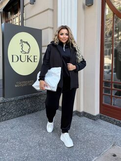 Женский велюровый костюм тройка с жилеткой цвет черный, Цвет: Черный, Размер: 48