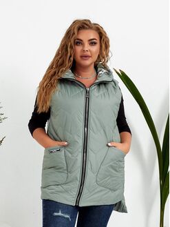 Женский жилетка с накладными карманами оливкового цвета, Цвет: Оливковый, Размер: 56