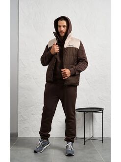 Мужской теплый костюм тройка цвета шоколад, Цвет: Коричневый, Размер: 54