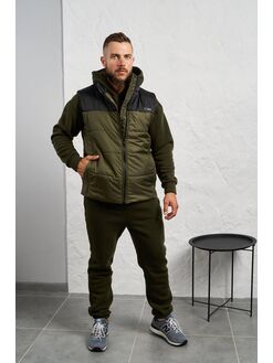 Мужской теплый костюм тройка цвета хаки, Цвет: Хаки, Размер: 54