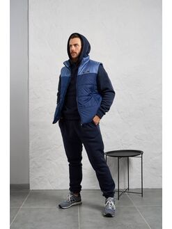 Мужской теплый костюм тройка синего цвета, Цвет: Синий, Размер: 52