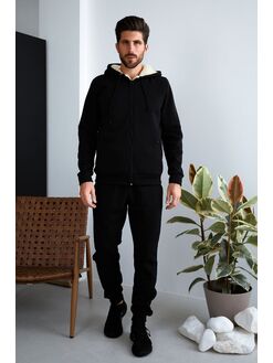 Мужской теплый спортивный костюм цвет черный, Цвет: Черный, Размер: 54