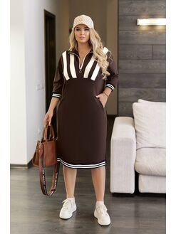 Женское платье миди свободного кроя цвета шоколад, Цвет: Коричневый, Размер: 50