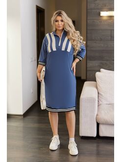 Женское платье миди свободного кроя цвета джинс, Цвет: Синий, Размер: 50