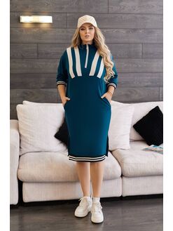 Женское платье миди свободного кроя цвета морской волны, Цвет: Изумрудный, Размер: 50