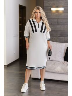 Женское платье миди свободного кроя кремового цвета, Цвет: Кремовий, Размер: 50