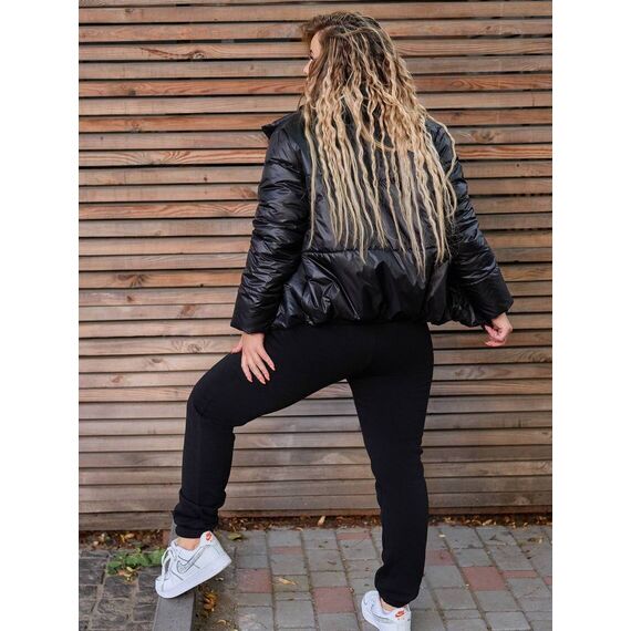 Жіночий спортивний костюм на флісі з курткою чорного кольору, Колір: Чорний, Розмір: 42, зображення 3