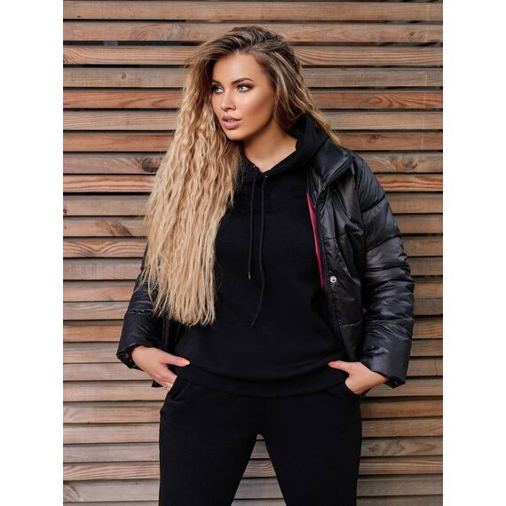 Жіночий спортивний костюм на флісі з курткою чорного кольору, Колір: Чорний, Розмір: 42, зображення 2