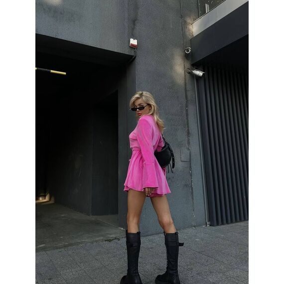 Женский велюровый комбинезон цвет малина, Цвет: Малиновый, Размер: 42