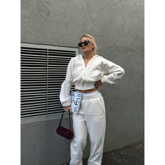 Жіночий теплий костюм двійка на флісі колір білий, Колір: Білий, Розмір: 46