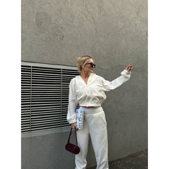 Жіночий теплий костюм двійка на флісі колір білий, Колір: Білий, Розмір: 46, зображення 2