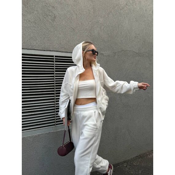 Жіночий теплий костюм двійка на флісі колір білий, Колір: Білий, Розмір: 46, зображення 3