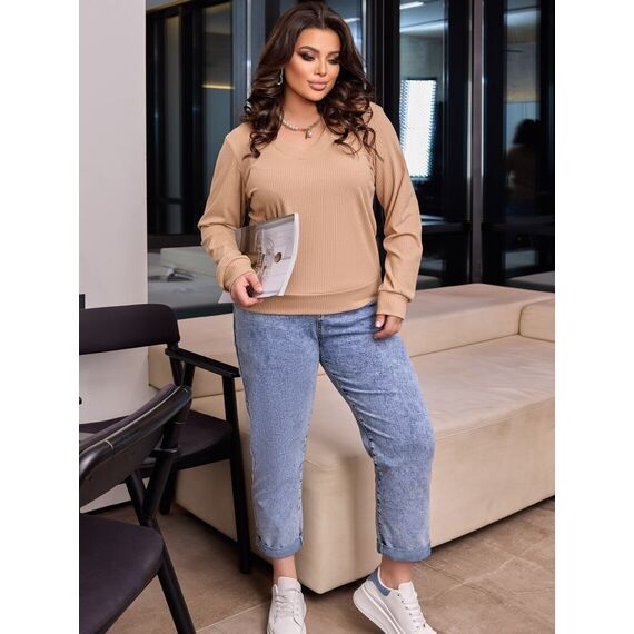 Женский свитер трикотажный цвет беж, Цвет: Бежевый, Размер: 48, изображение 3