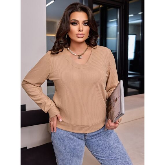 Женский свитер трикотажный цвет беж, Цвет: Бежевый, Размер: 48