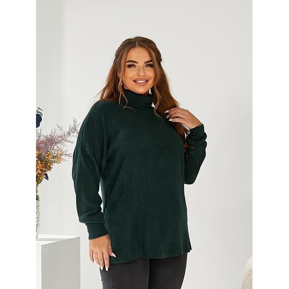 Женский свитер с высоким горлом цвет бутылка, изображение 4