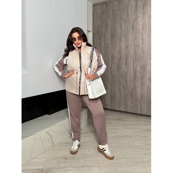 Женский костюм тройка с желеткой бежевого цвета, Цвет: Бежевый, Размер: 50