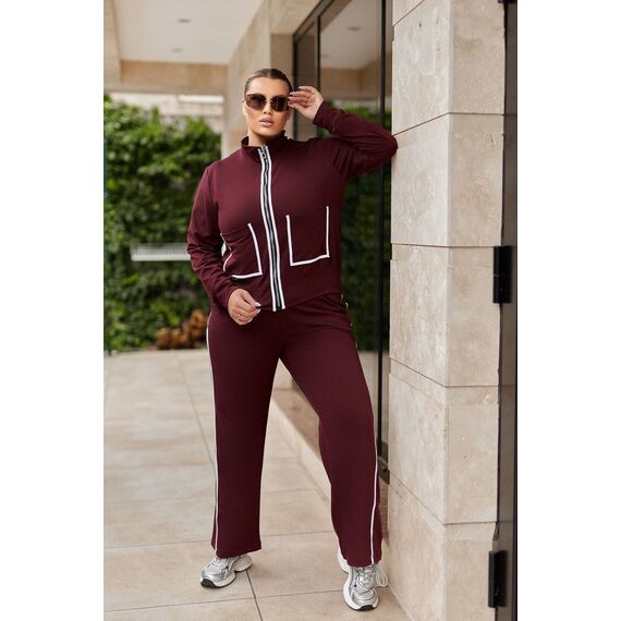 Жіночий прогулянковий костюм колір бордо, Колір: Бордовий, Розмір: 50, зображення 4