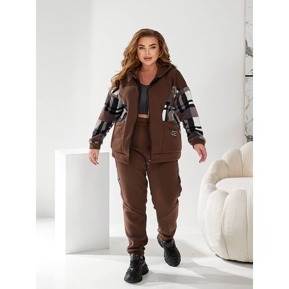 Жіночий теплий костюм двійка колір коричневий, Колір: Коричневий, Розмір: 56, зображення 3