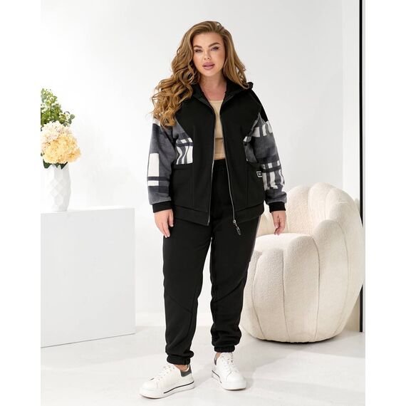 Жіночий теплий костюм двійка колір чорний, Колір: Чорний, Розмір: 56