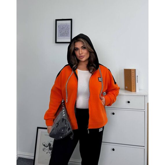 Жіночий теплий костюм двійка колір чорний-оранж, Колір: Чорний, Розмір: 58, зображення 6