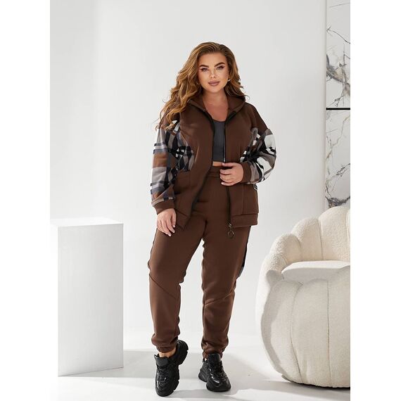 Жіночий теплий костюм двійка колір коричневий, Колір: Коричневий, Розмір: 56