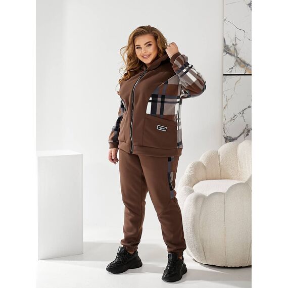 Жіночий теплий костюм двійка колір коричневий, Колір: Коричневий, Розмір: 56, зображення 8