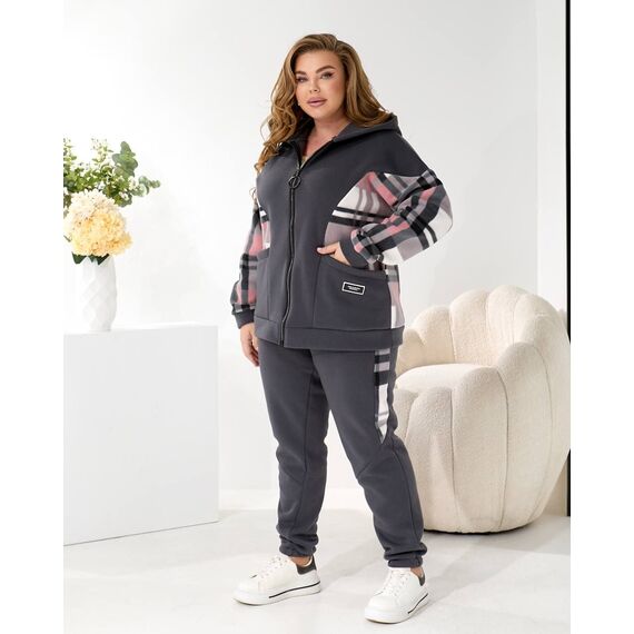 Жіночий теплий костюм двійка колір графіт, Колір: Графітовий, Розмір: 56, зображення 10