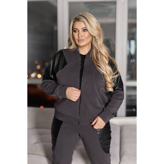 Жіночий теплий костюм двійка колір графіт, Колір: Графітовий, Розмір: 54, зображення 2
