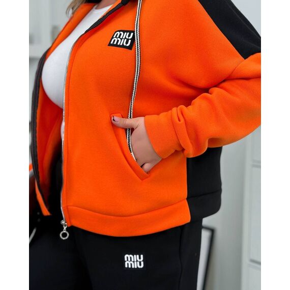 Жіночий теплий костюм двійка колір чорний-оранж, Колір: Чорний, Розмір: 58, зображення 4