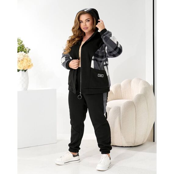 Жіночий теплий костюм двійка колір чорний, Колір: Чорний, Розмір: 56, зображення 4