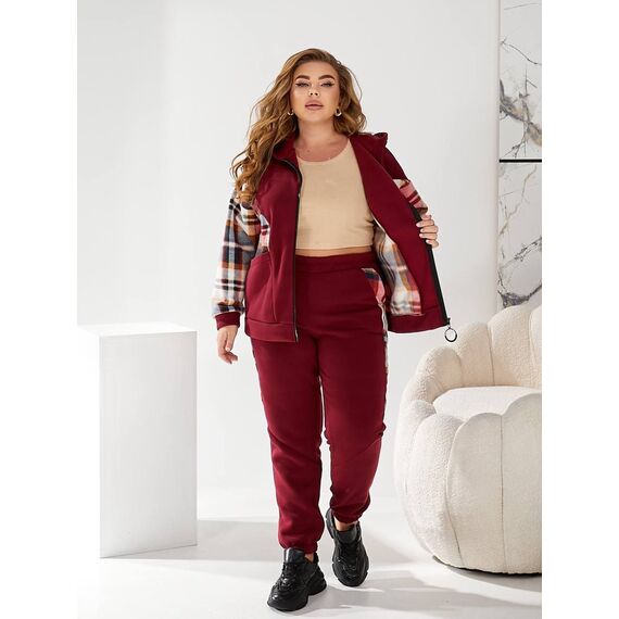 Жіночий теплий костюм двійка колір бордовий, Колір: Бордовий, Розмір: 56, зображення 2